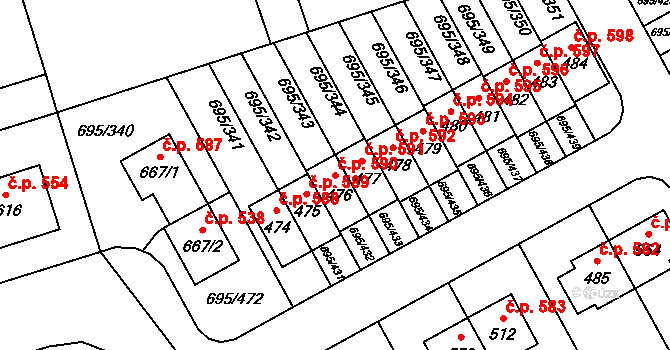 Květnice 590 na parcele st. 476 v KÚ Květnice, Katastrální mapa
