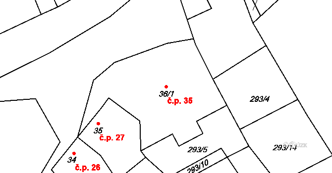 Bezděkov 35, Velká Bíteš na parcele st. 36/1 v KÚ Bezděkov u Velké Bíteše, Katastrální mapa