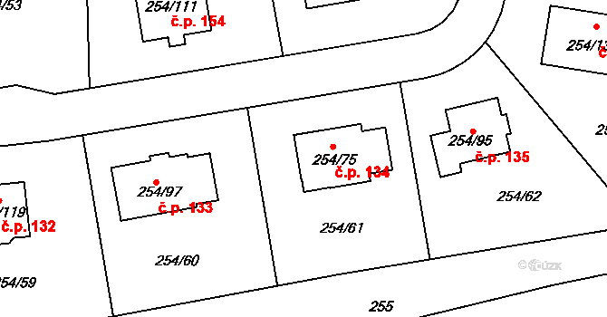 Honice 134, Stochov na parcele st. 254/75 v KÚ Honice, Katastrální mapa