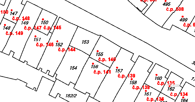 Jemnice 140 na parcele st. 155 v KÚ Jemnice, Katastrální mapa