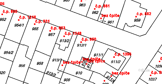 Benešov 950 na parcele st. 912/1 v KÚ Benešov u Prahy, Katastrální mapa