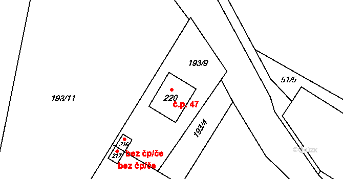 Zdebuzeves 47, Divišov na parcele st. 220 v KÚ Zdebuzeves, Katastrální mapa