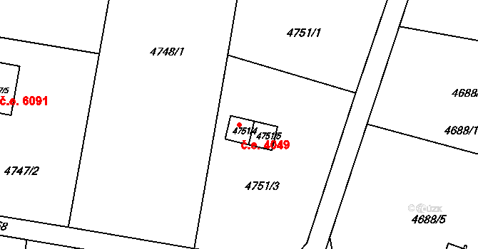 Znojmo 4049 na parcele st. 4751/4 v KÚ Znojmo-město, Katastrální mapa