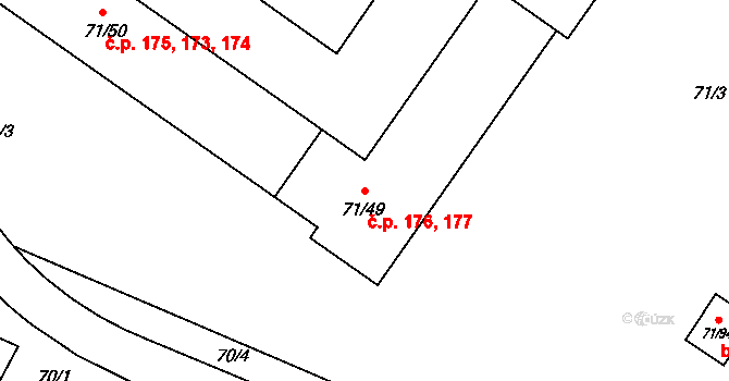 Dubina 177, Ostrava na parcele st. 71/49 v KÚ Dubina u Ostravy, Katastrální mapa