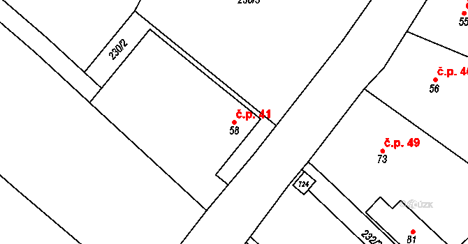Sejřek 41 na parcele st. 58 v KÚ Sejřek, Katastrální mapa