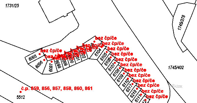 Třebíč 38369052 na parcele st. 6104 v KÚ Třebíč, Katastrální mapa