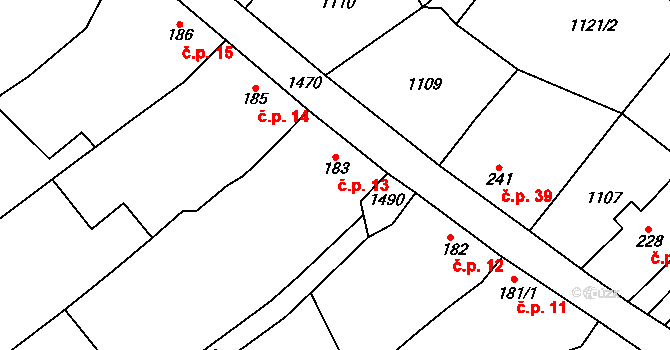 Odrůvky 13, Studnice na parcele st. 183 v KÚ Studnice u Vyškova, Katastrální mapa