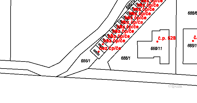Holešov 41487052 na parcele st. 686/20 v KÚ Všetuly, Katastrální mapa