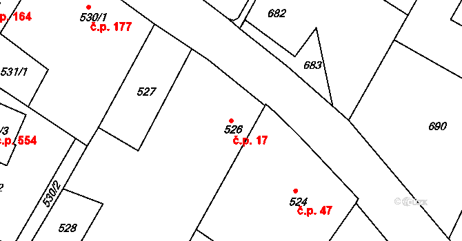 Želechovice nad Dřevnicí 17 na parcele st. 526 v KÚ Želechovice nad Dřevnicí, Katastrální mapa