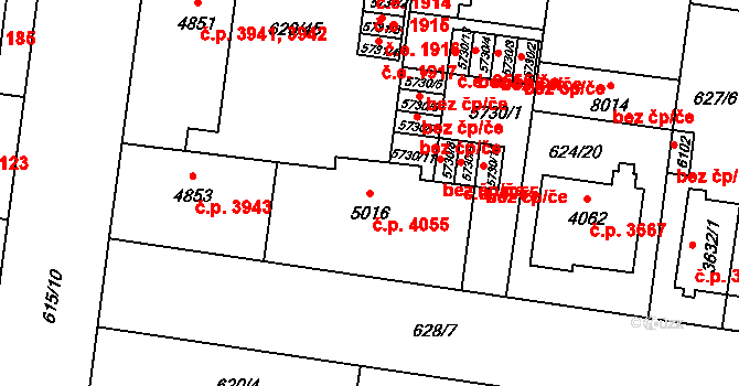 Zlín 4055 na parcele st. 5016 v KÚ Zlín, Katastrální mapa