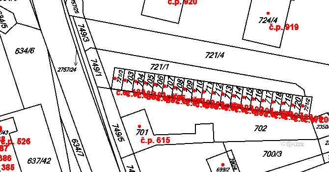Bučovice 43530052 na parcele st. 707 v KÚ Bučovice, Katastrální mapa