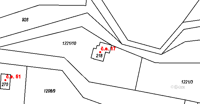 Deštné 17, Jakartovice na parcele st. 218 v KÚ Deštné, Katastrální mapa