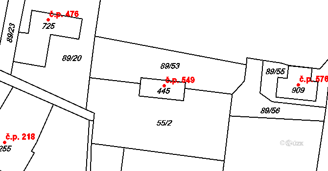 Řevničov 549 na parcele st. 445 v KÚ Řevničov, Katastrální mapa