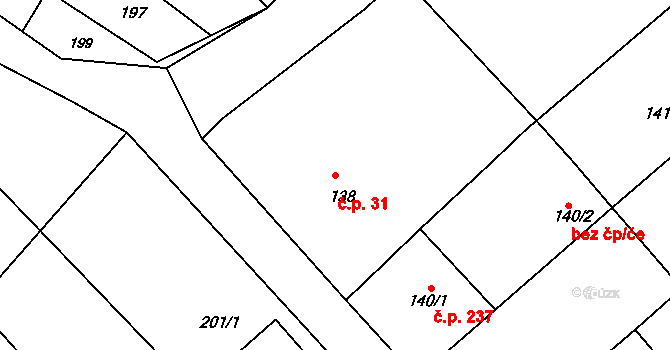 Kobeřice u Brna 31 na parcele st. 138 v KÚ Kobeřice u Brna, Katastrální mapa