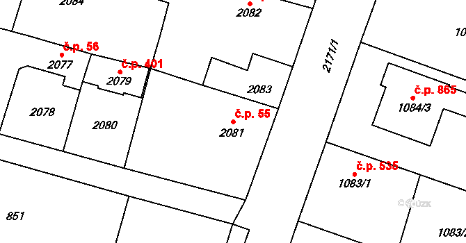 Štěpánkovice 55 na parcele st. 2081 v KÚ Štěpánkovice, Katastrální mapa