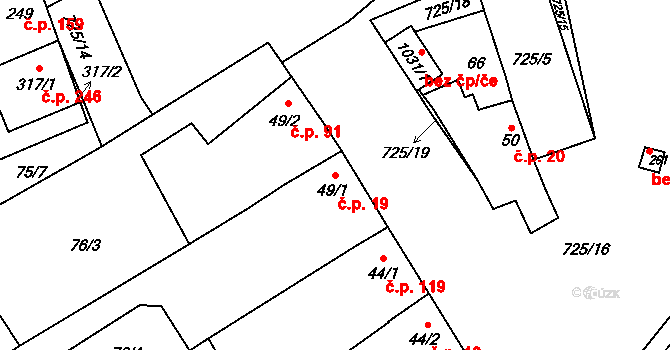 Kvačice 19, Uherský Ostroh na parcele st. 49/1 v KÚ Kvačice, Katastrální mapa