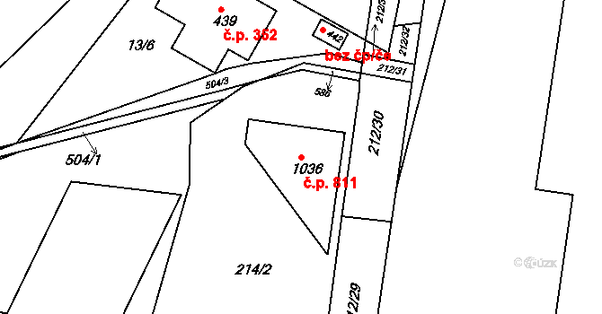 Dolní Břežany 811 na parcele st. 1036 v KÚ Dolní Břežany, Katastrální mapa