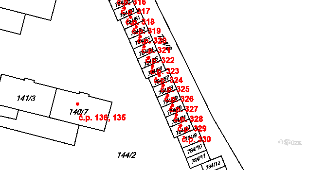 Provodín 326 na parcele st. 784/68 v KÚ Provodín, Katastrální mapa