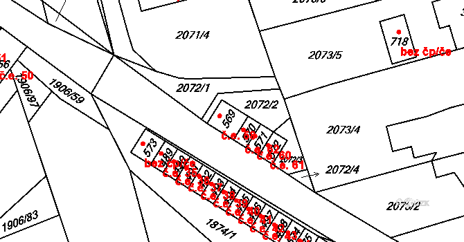 Červená Řečice 58 na parcele st. 569 v KÚ Červená Řečice, Katastrální mapa