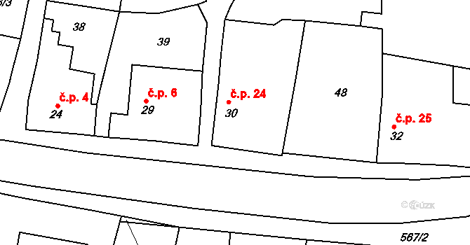 Korycany 24, Neratovice na parcele st. 30 v KÚ Korycany, Katastrální mapa