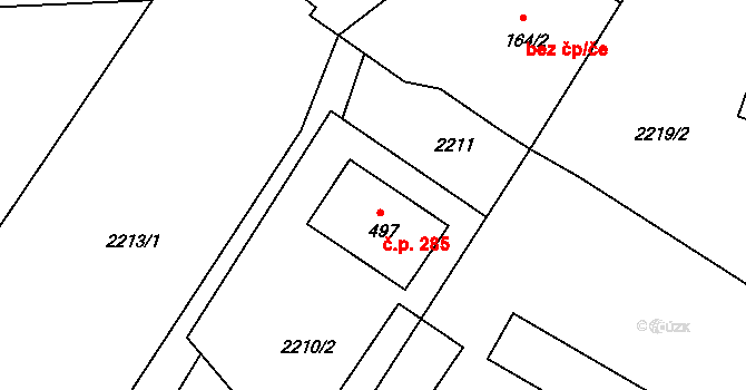 Heřmanice v Podještědí 285, Jablonné v Podještědí na parcele st. 497 v KÚ Heřmanice v Podještědí, Katastrální mapa
