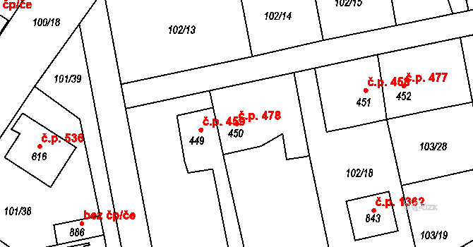 Rudná 478 na parcele st. 450 v KÚ Dušníky u Rudné, Katastrální mapa