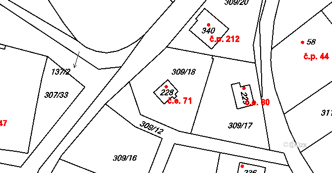 Červené Záhoří 71, Chotoviny na parcele st. 228 v KÚ Červené Záhoří, Katastrální mapa