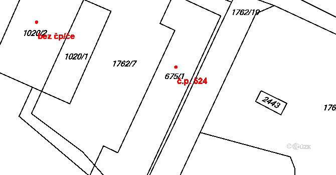 Radnice 524 na parcele st. 675/1 v KÚ Radnice u Rokycan, Katastrální mapa