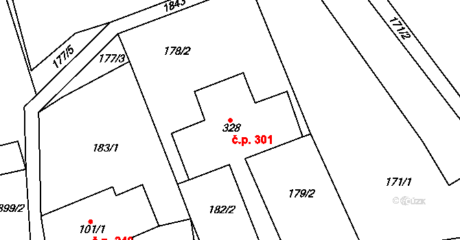 Lobendava 301 na parcele st. 328 v KÚ Lobendava, Katastrální mapa