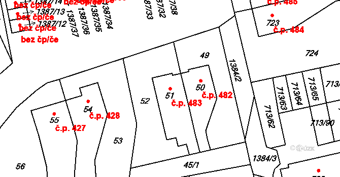 Vejprnice 483 na parcele st. 51 v KÚ Vejprnice, Katastrální mapa