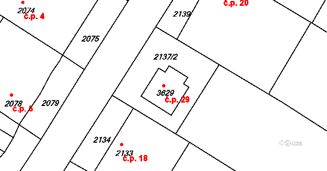 Gabrielka 29, Kamenice nad Lipou na parcele st. 3629 v KÚ Kamenice nad Lipou, Katastrální mapa