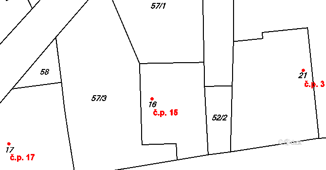 Střítež 15, Černovice na parcele st. 16 v KÚ Střítež u Černovic, Katastrální mapa