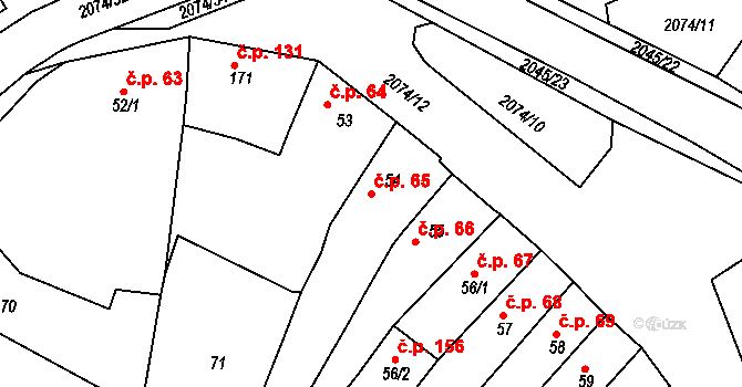 Merklín 65 na parcele st. 54 v KÚ Merklín u Přeštic, Katastrální mapa