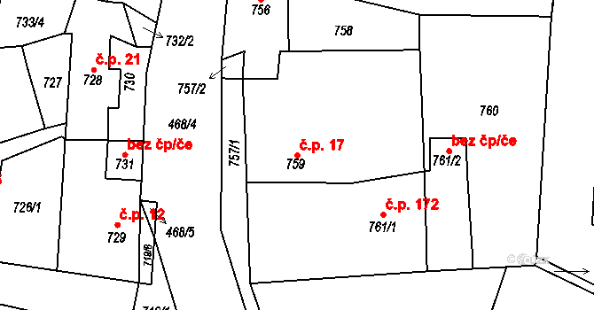 Senec 17, Zruč-Senec na parcele st. 759 v KÚ Senec u Plzně, Katastrální mapa