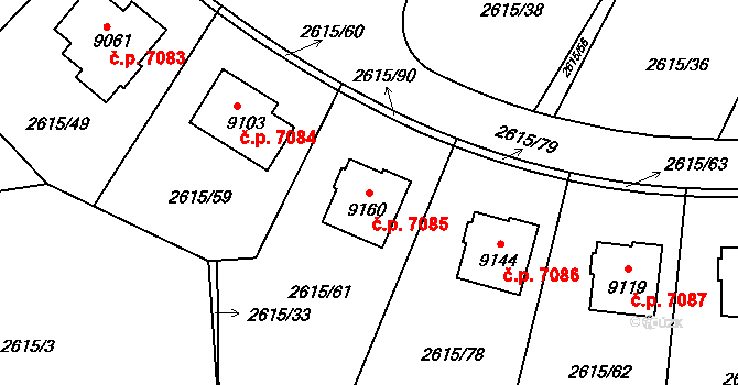 Zlín 7085 na parcele st. 9160 v KÚ Zlín, Katastrální mapa