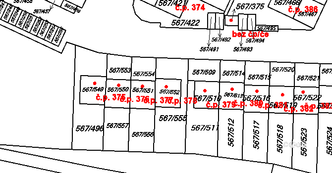 Jinočany 378 na parcele st. 567/552 v KÚ Jinočany, Katastrální mapa