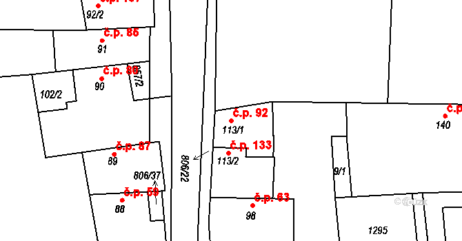 Líšťany 92 na parcele st. 113/1 v KÚ Líšťany u Cítolib, Katastrální mapa