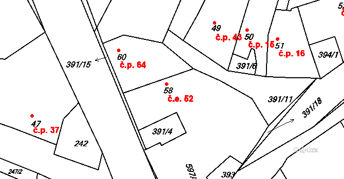 Orasice 52, Počedělice na parcele st. 58 v KÚ Orasice, Katastrální mapa