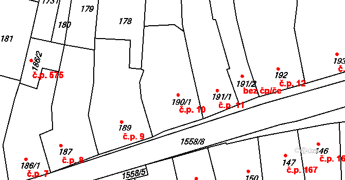 Nepomuk 10 na parcele st. 190/1 v KÚ Nepomuk, Katastrální mapa