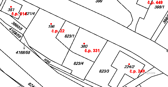 Libouchec 331 na parcele st. 380 v KÚ Libouchec, Katastrální mapa