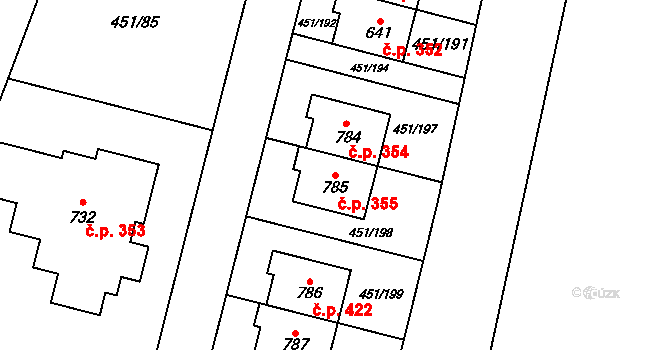Horoušánky 355, Horoušany na parcele st. 785 v KÚ Horoušany, Katastrální mapa