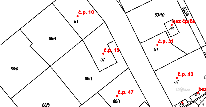 Kohoutov 19, Ždírec nad Doubravou na parcele st. 57 v KÚ Kohoutov u Ždírce nad Doubravou, Katastrální mapa
