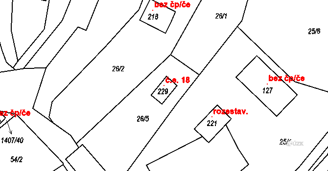 Ruda 18, Tvrdkov na parcele st. 229 v KÚ Ruda u Rýmařova, Katastrální mapa