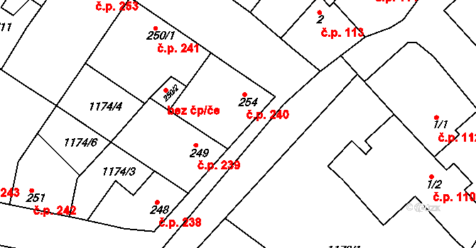 Jevišovice 240 na parcele st. 254 v KÚ Jevišovice, Katastrální mapa