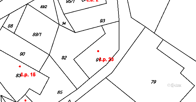 Hranické Loučky 23, Hustopeče nad Bečvou na parcele st. 91 v KÚ Hranické Loučky, Katastrální mapa