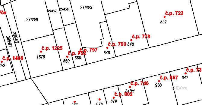 Lipník nad Bečvou I-Město 750, Lipník nad Bečvou na parcele st. 849 v KÚ Lipník nad Bečvou, Katastrální mapa