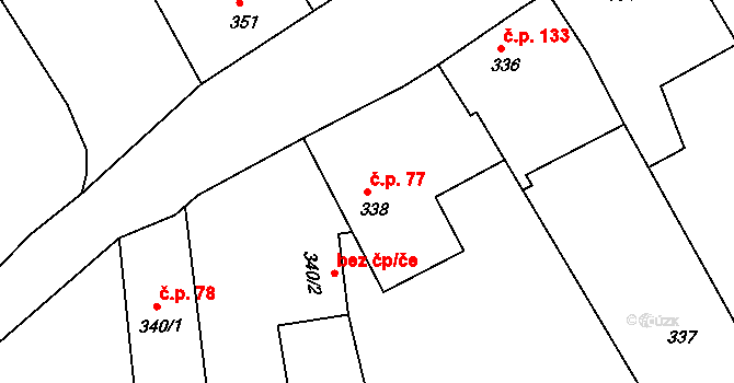 Malešov 77 na parcele st. 338 v KÚ Malešov, Katastrální mapa