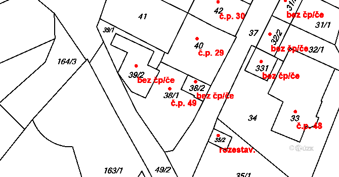 Henčov 49, Jihlava na parcele st. 38/1 v KÚ Henčov, Katastrální mapa
