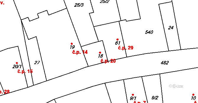 Podolí 20, Rožďalovice na parcele st. 18 v KÚ Podolí u Rožďalovic, Katastrální mapa