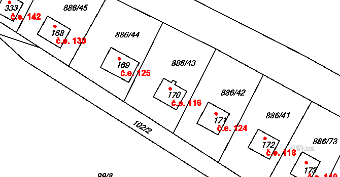 Sedlčánky 116, Čelákovice na parcele st. 170 v KÚ Sedlčánky, Katastrální mapa